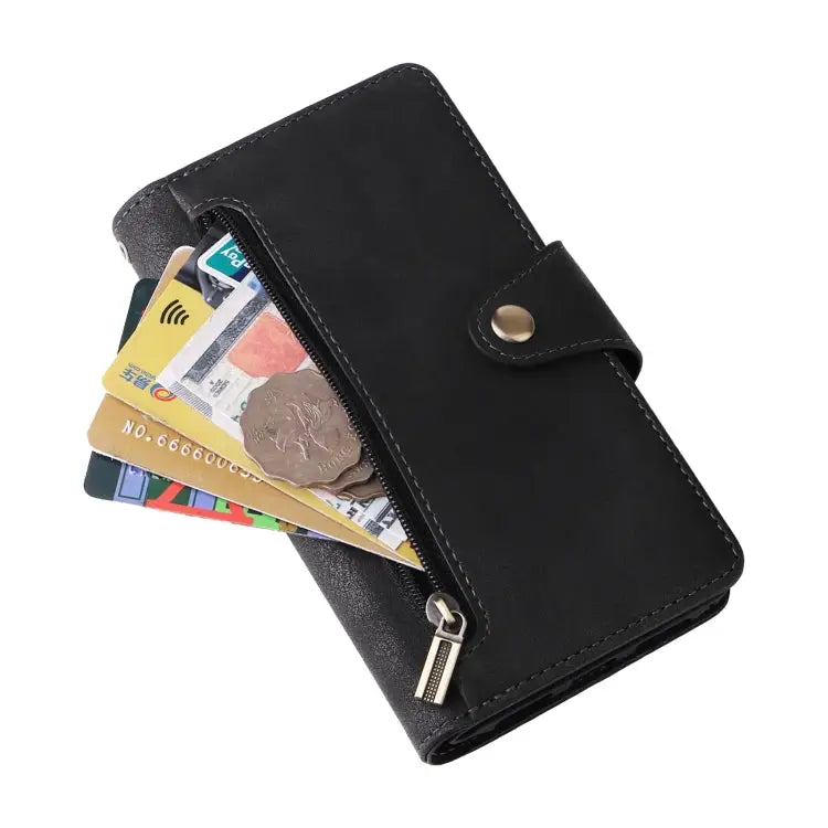 Rivet Buckle 9 Cards Three Fold Leather Phone Case For iPhone X/XS For iPhone XR For iPhone XS Max For iPhone 11 Pro