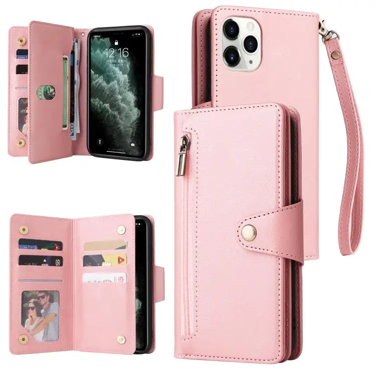 Rivet Buckle 9 Cards Three Fold Leather Phone Case For iPhone X/XS For iPhone XR For iPhone XS Max For iPhone 11 Pro