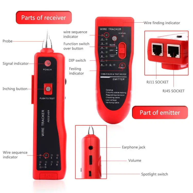 RJ11 / RJ45 Telephone Wire Tracker Ethernet LAN Network Cable Tester Detector Line Finder - RJ11 / RJ45 Line Finder