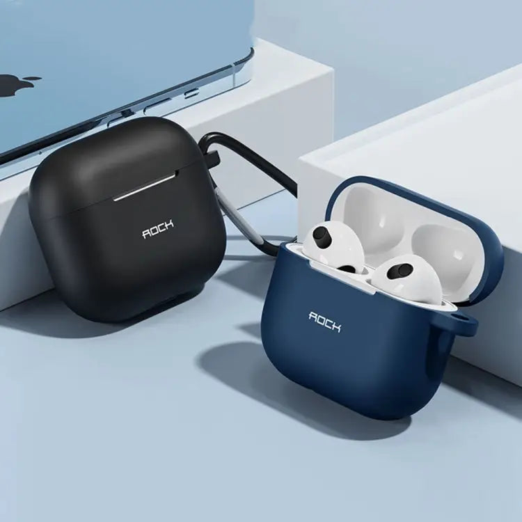 ROCK RPC3013 Silicone Earphone Protective Case with Hook For AirPods 3 - Black - Apple Accessories