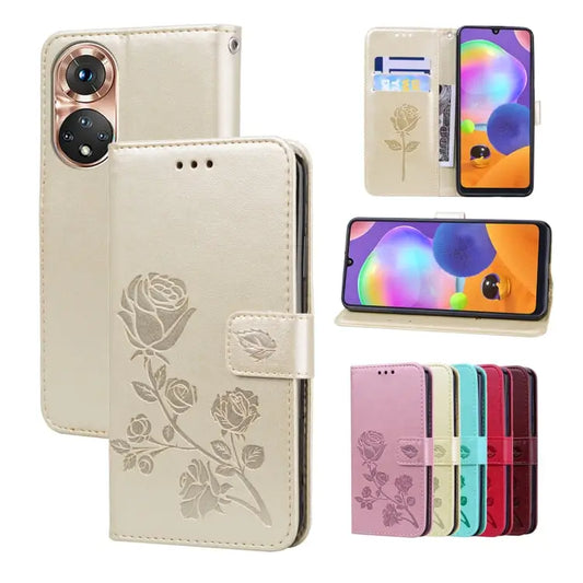 Rose Embossed Flip PU Leather Phone Case For Honor X7/Play 30 Plus For Samsung Galaxy M33 5G Global For Samsung Galaxy