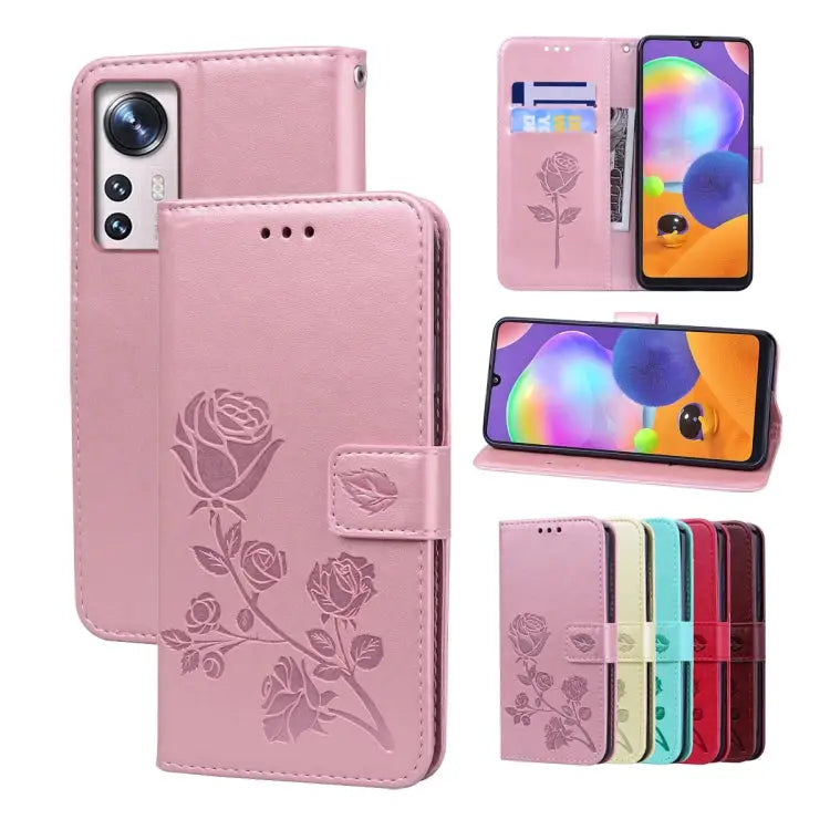 Rose Embossed Flip PU Leather Phone Case For Xiaomi 12/12X For Xiaomi 12 Lite For Xiaomi 12 Pro For Xiaomi Redmi Note
