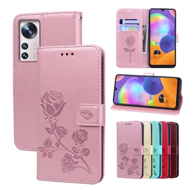 Rose Embossed Flip PU Leather Phone Case For Xiaomi 12/12X For Xiaomi 12 Lite For Xiaomi 12 Pro For Xiaomi Redmi Note
