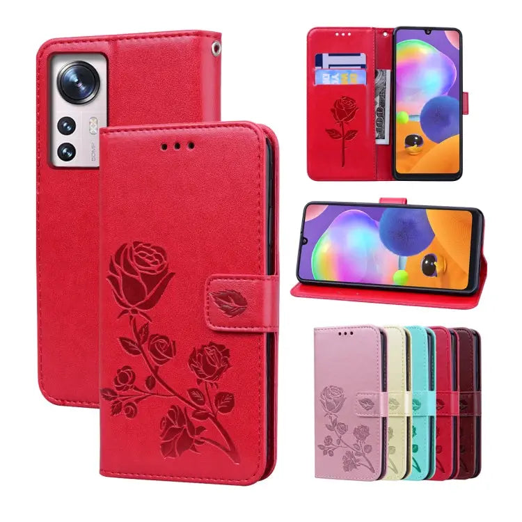 Rose Embossed Flip PU Leather Phone Case For Xiaomi 12/12X For Xiaomi 12 Lite For Xiaomi 12 Pro For Xiaomi Redmi Note