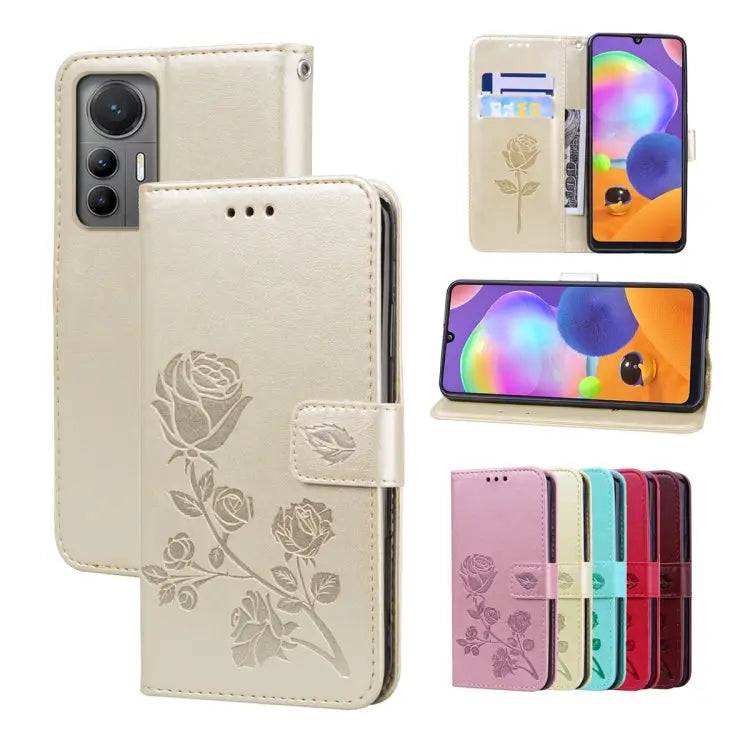 Rose Embossed Flip PU Leather Phone Case For Xiaomi 12/12X For Xiaomi 12 Lite For Xiaomi 12 Pro For Xiaomi Redmi Note