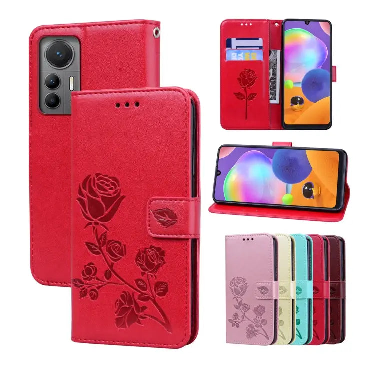 Rose Embossed Flip PU Leather Phone Case For Xiaomi 12/12X For Xiaomi 12 Lite For Xiaomi 12 Pro For Xiaomi Redmi Note
