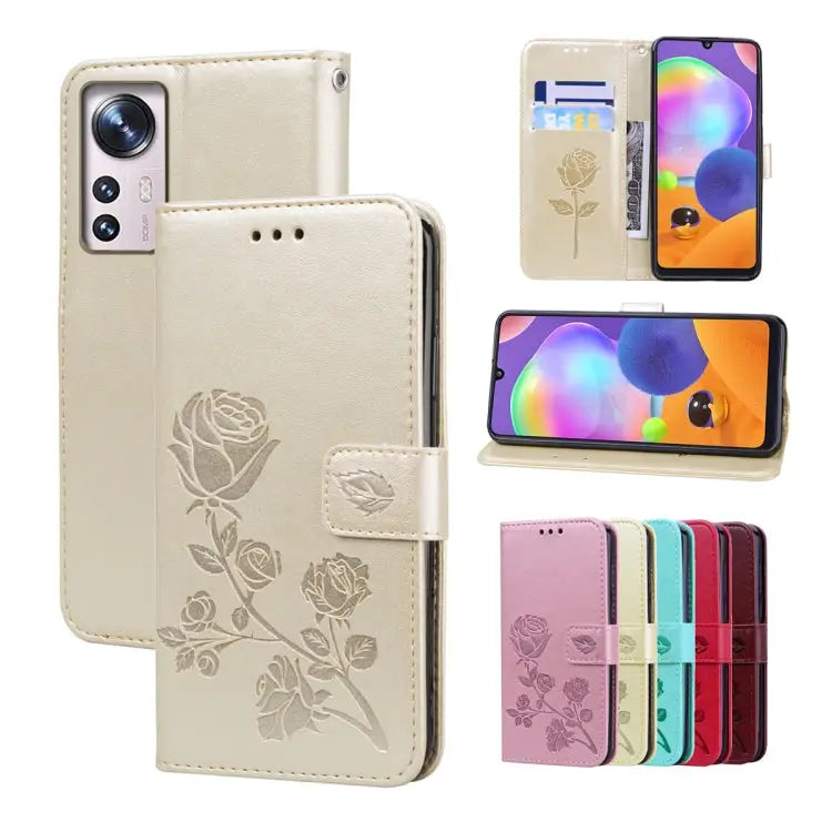 Rose Embossed Flip PU Leather Phone Case For Xiaomi 12/12X For Xiaomi 12 Lite For Xiaomi 12 Pro For Xiaomi Redmi Note