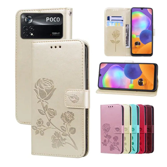 Rose Embossed Flip PU Leather Phone Case For Xiaomi Poco M4 Pro 4G For Xiaomi Poco X4 Pro 5G - For Xiaomi Poco M4 Pro