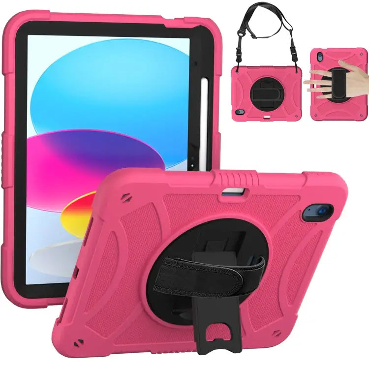 Rotary Grab Silicone And PC Tablet Case For iPad 10th 10.9 2022 - For iPad 10th 10.9 2022 / Rose Red - Apple Accessories