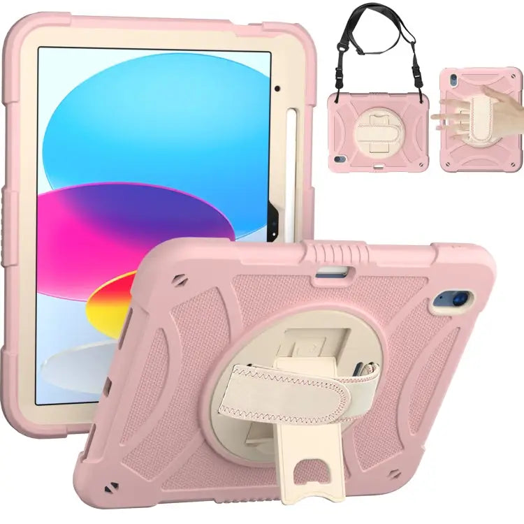 Rotary Grab Silicone And PC Tablet Case For iPad 10th 10.9 2022 - For iPad 10th 10.9 2022 / Rose Gold - Apple