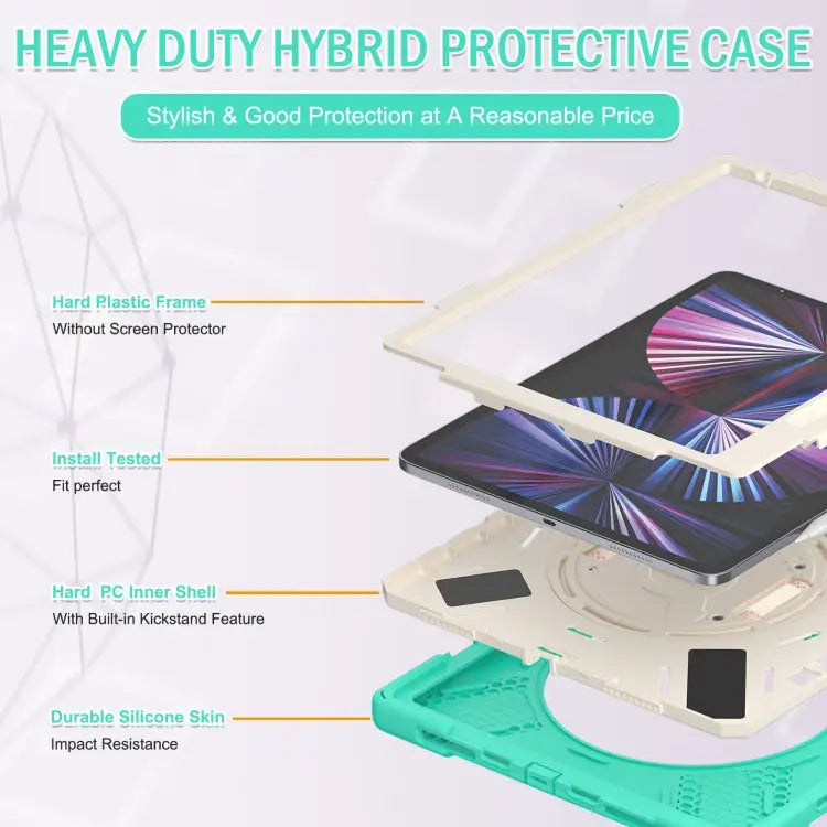 Rotatable Holder Silicone Hybrid PC Tablet Case with Shoulder Strap For iPad Pro 12.9 2022 / 2021 - Apple Accessories