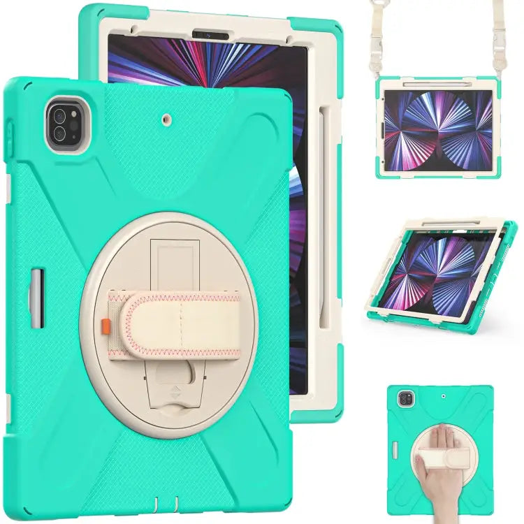 Rotatable Holder Silicone Hybrid PC Tablet Case with Shoulder Strap For iPad Pro 12.9 2022 / 2021 - For iPad Pro 12.9