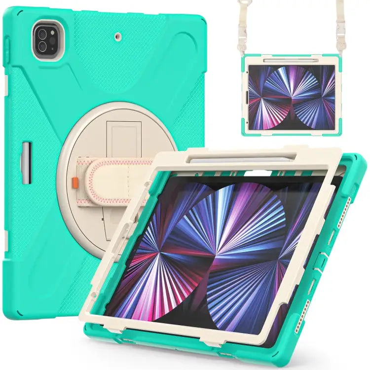 Rotatable Holder Silicone Hybrid PC Tablet Case with Shoulder Strap For iPad Pro 12.9 2022 / 2021 - Apple Accessories
