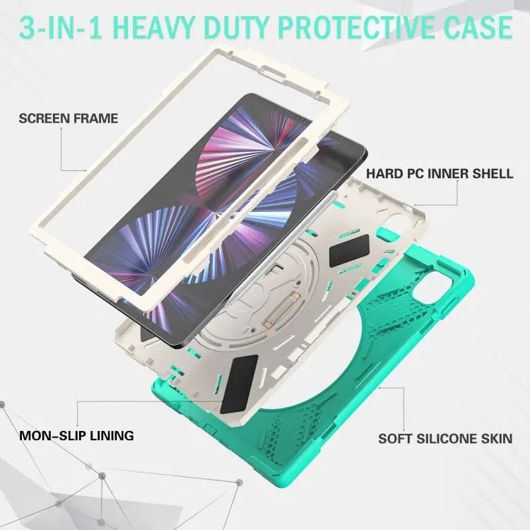 Rotatable Holder Silicone Hybrid PC Tablet Case with Shoulder Strap For iPad Pro 12.9 2022 / 2021 - Apple Accessories