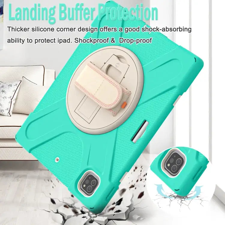 Rotatable Holder Silicone Hybrid PC Tablet Case with Shoulder Strap For iPad Pro 12.9 2022 / 2021 - Apple Accessories