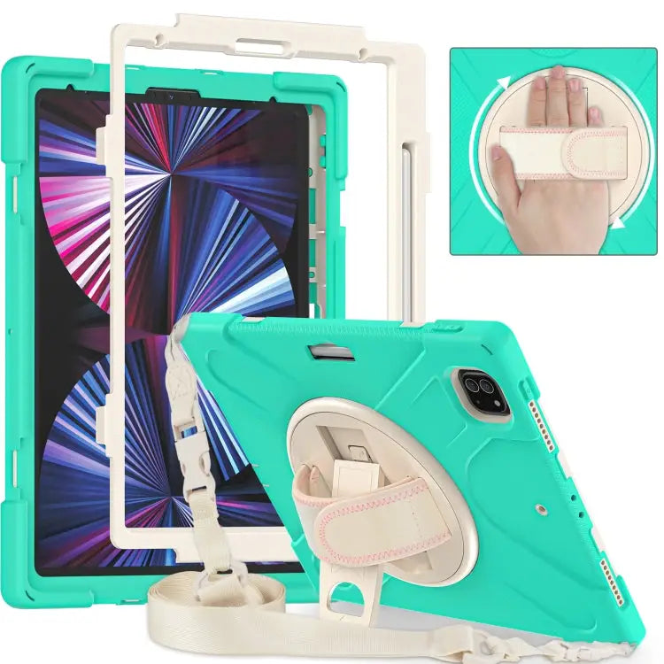 Rotatable Holder Silicone Hybrid PC Tablet Case with Shoulder Strap For iPad Pro 12.9 2022 / 2021 - Apple Accessories