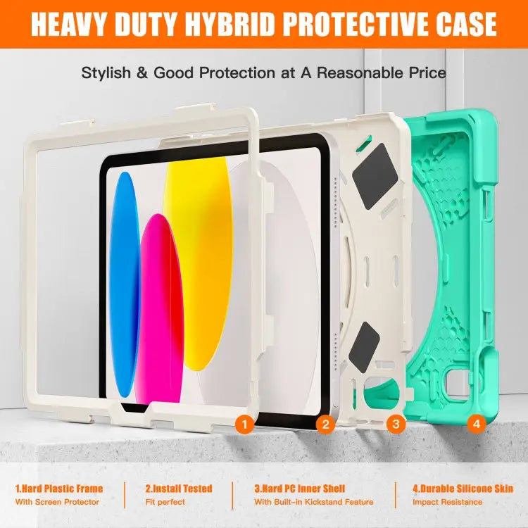 Rotatable Kickstand Grip Heavy Duty Hard Rugged Tablet Case For iPad 10th Gen 10.9 2022 - Apple Accessories
