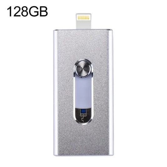 RQW-02 3 in 1 USB 2.0 & 8 Pin & Micro USB 128GB Flash Drive - RQW-02 Silver