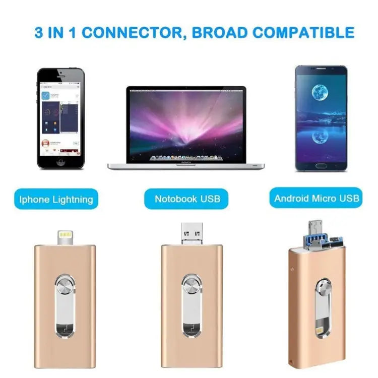 RQW-02 3 in 1 USB 2.0 & 8 Pin & Micro USB 64GB Flash Drive - RQW-02 Silver