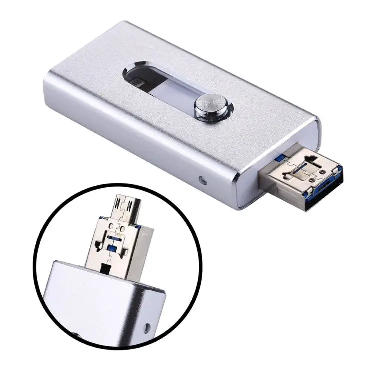 RQW-02 3 in 1 USB 2.0 & 8 Pin & Micro USB 64GB Flash Drive - RQW-02 Silver