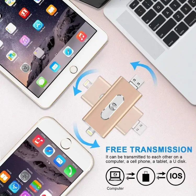 RQW-02 3 in 1 USB 2.0 & 8 Pin & Micro USB 64GB Flash Drive - RQW-02 Silver