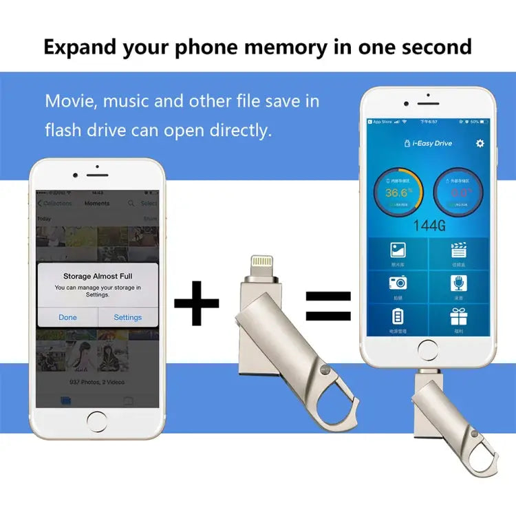 RQW-10F 2 in 1 USB 2.0 & 8 Pin 64GB Keychain Flash Drive - RQW-10F
