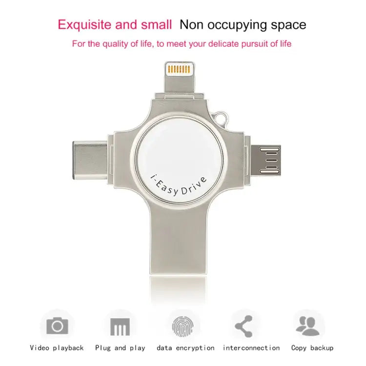 RQW-11S 4 in 1 USB 2.0 & 8 Pin & Micro USB & USB-C / Type-C 16GB Flash Drive - RQW-11S