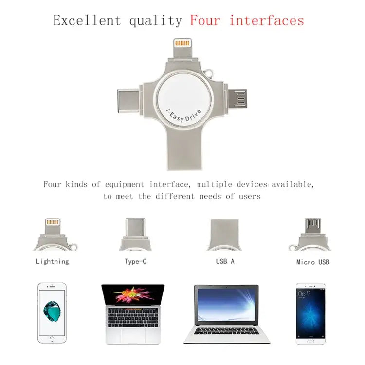 RQW-11S 4 in 1 USB 2.0 & 8 Pin & Micro USB & USB-C / Type-C 16GB Flash Drive - RQW-11S