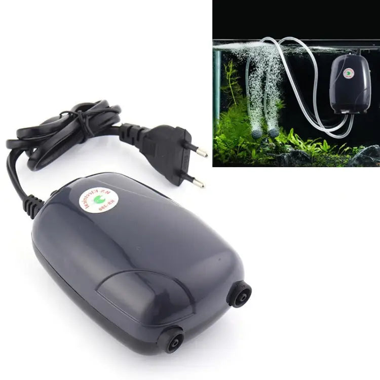 RS-390 220V 5W Double Outlets Adjustable Flow Silent Aquarium Air Pump Fish Tank Oxygen Air Pump 5W - 5W