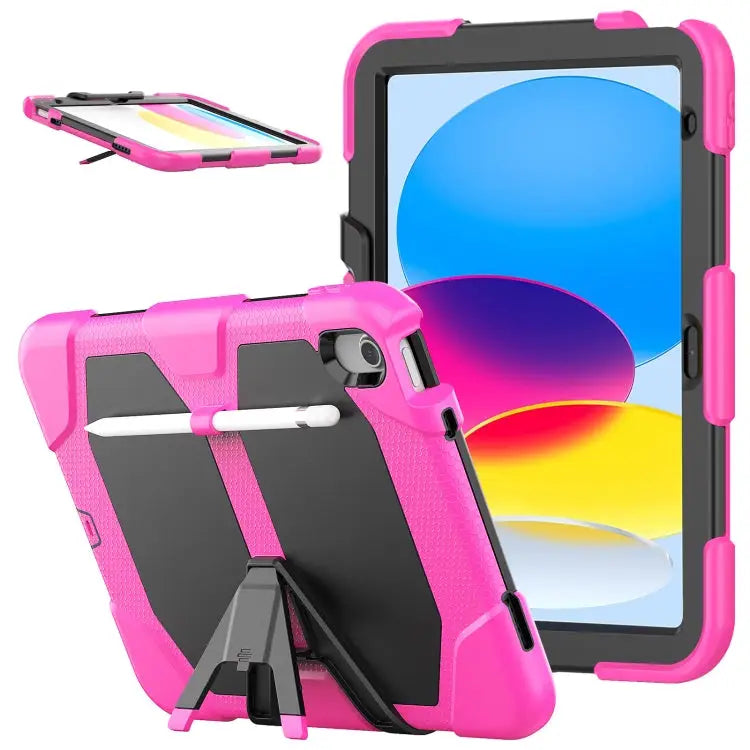 Rugged Silicone Hard PC Tablet Case with Holder For iPad 10th Gen 10.9 2022 - For iPad 10th Gen 10.9 2022 / Rose Red