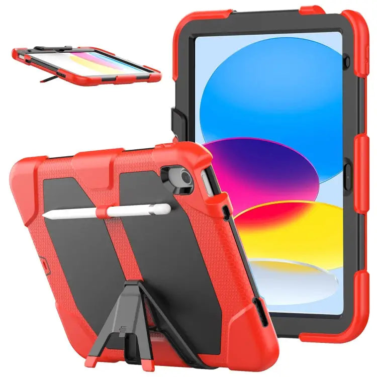 Rugged Silicone Hard PC Tablet Case with Holder For iPad 10th Gen 10.9 2022 - For iPad 10th Gen 10.9 2022 / Red - Apple