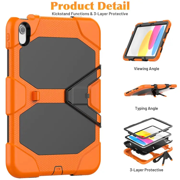 Rugged Silicone Hard PC Tablet Case with Holder For iPad 10th Gen 10.9 2022 - Apple Accessories
