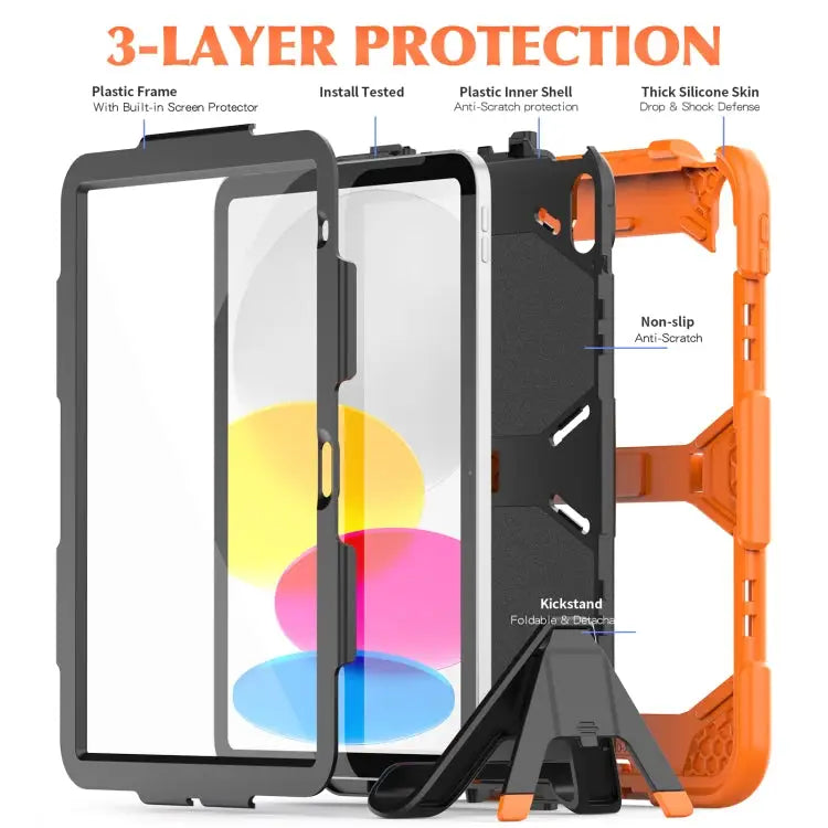 Rugged Silicone Hard PC Tablet Case with Holder For iPad 10th Gen 10.9 2022 - Apple Accessories