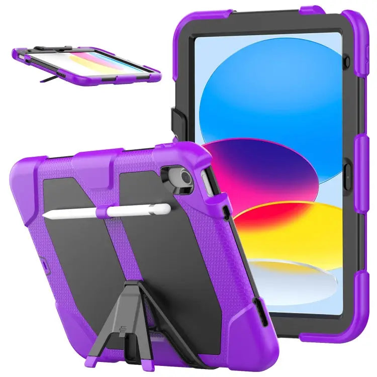 Rugged Silicone Hard PC Tablet Case with Holder For iPad 10th Gen 10.9 2022 - For iPad 10th Gen 10.9 2022 / Purple