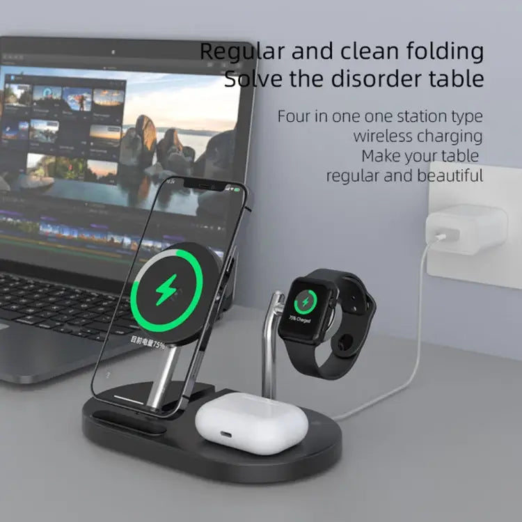 S20 4 in 1 15W Multifunctional Magnetic Wireless Charger with Night Light & Holder for Mobile Phones / AirPods - S20
