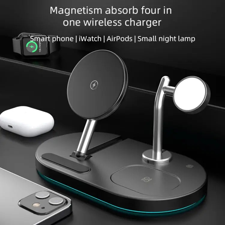S20 4 in 1 15W Multifunctional Magnetic Wireless Charger with Night Light & Holder for Mobile Phones / AirPods - S20