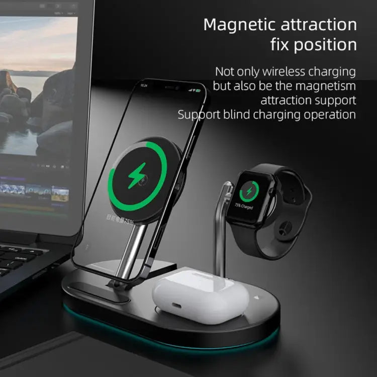 S20 4 in 1 15W Multifunctional Magnetic Wireless Charger with Night Light & Holder for Mobile Phones / AirPods - S20