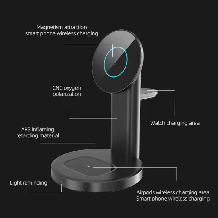 S36 3 in 1 15W Multifunctional Magnetic Wireless Charger for Mobile Phones / Apple Watches / AirPods - S36 Black / Black
