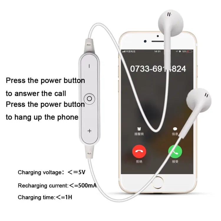 S6 Sport Wireless Bluetooth Earphone for iPhone / Xiaomi / Huawei with Mic