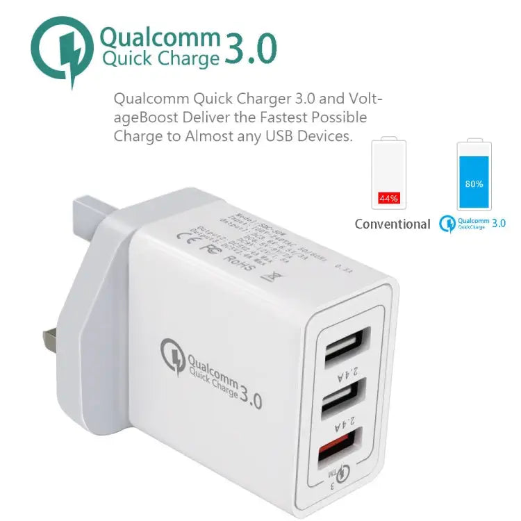 SDC-30W 2 in 1 USB to 8 Pin Data Cable + 30W QC 3.0 USB + 2.4A Dual USB 2.0 Ports Mobile Phone Tablet PC Universal