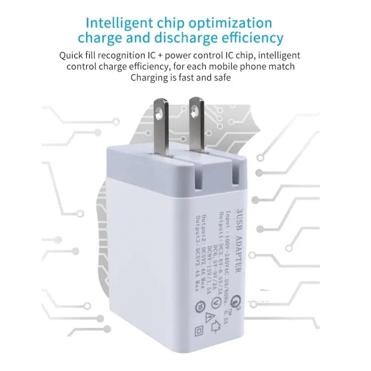 SDC-30W 2 in 1 USB to 8 Pin Data Cable + 30W QC 3.0 USB + 2.4A Dual USB 2.0 Ports Mobile Phone Tablet PC Universal