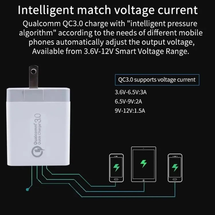 SDC-30W 2 in 1 USB to 8 Pin Data Cable + 30W QC 3.0 USB + 2.4A Dual USB 2.0 Ports Mobile Phone Tablet PC Universal