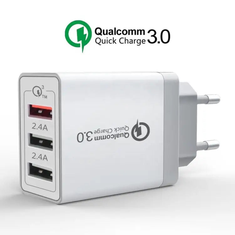 SDC-30W 2 in 1 USB to 8 Pin Data Cable + 30W QC 3.0 USB + 2.4A Dual USB 2.0 Ports Mobile Phone Tablet PC Universal