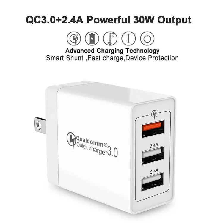 SDC-30W 2 in 1 USB to 8 Pin Data Cable + 30W QC 3.0 USB + 2.4A Dual USB 2.0 Ports Mobile Phone Tablet PC Universal