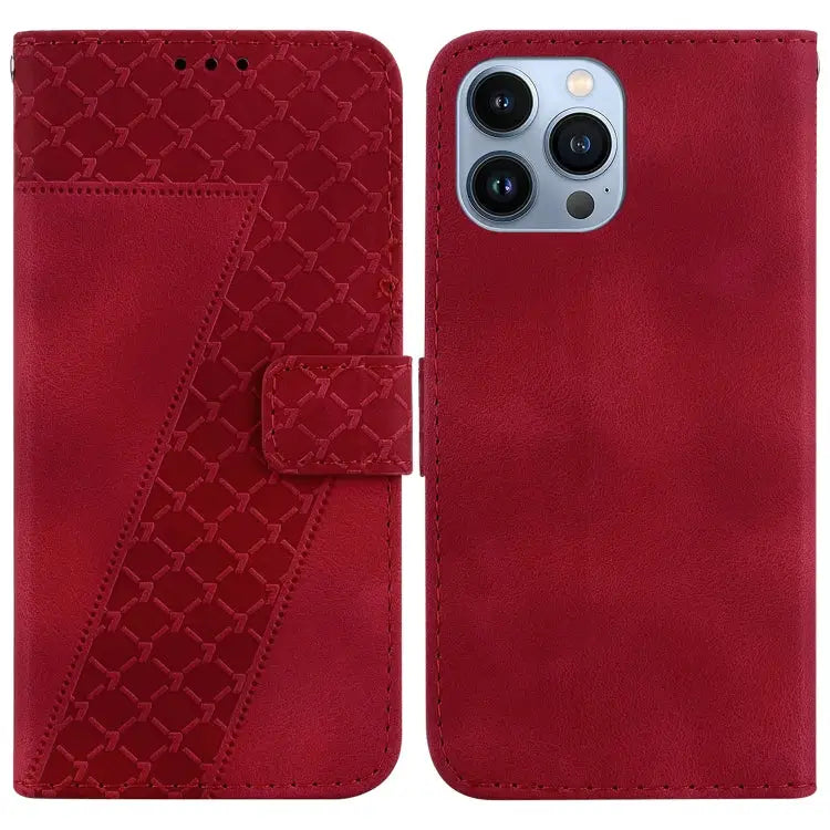 Seven-shaped Embossed Leather Phone Case For iPhone 14 Pro Max For iPhone SE 2022 / SE 2020 / 8 / 7 For iPhone 13 Pro