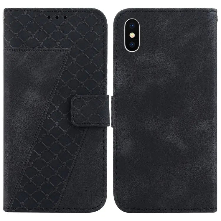 Seven-shaped Embossed Leather Phone Case For iPhone X / XS For iPhone XR For iPhone XS Max - For iPhone X / XS / Black