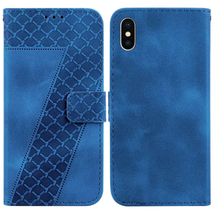Seven-shaped Embossed Leather Phone Case For iPhone X / XS For iPhone XR For iPhone XS Max - For iPhone XS Max / Blue