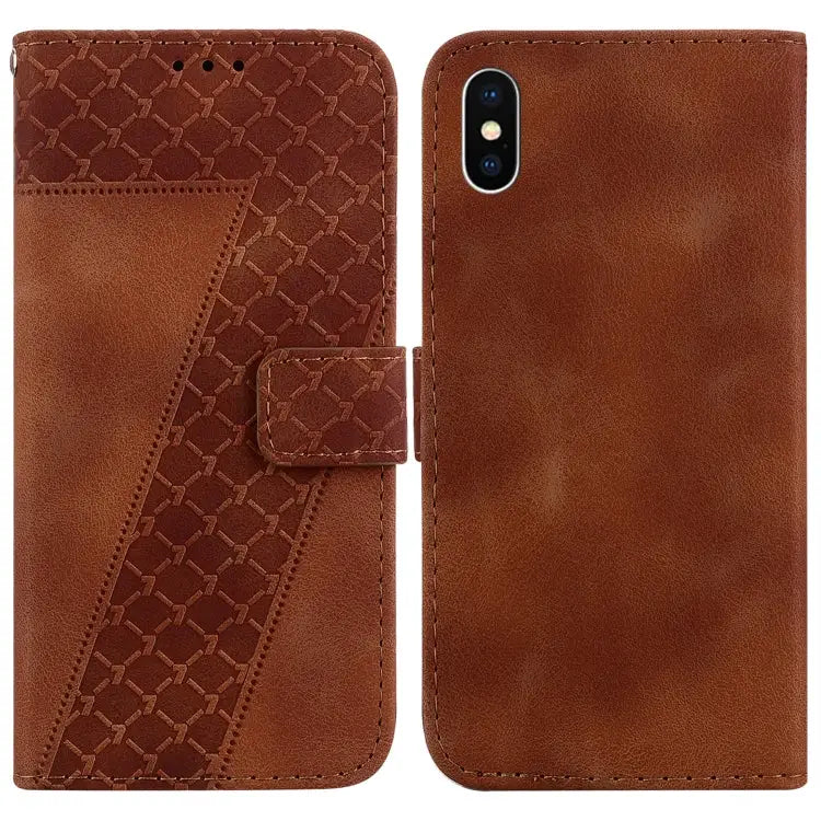 Seven-shaped Embossed Leather Phone Case For iPhone X / XS For iPhone XR For iPhone XS Max - For iPhone XS Max / Brown