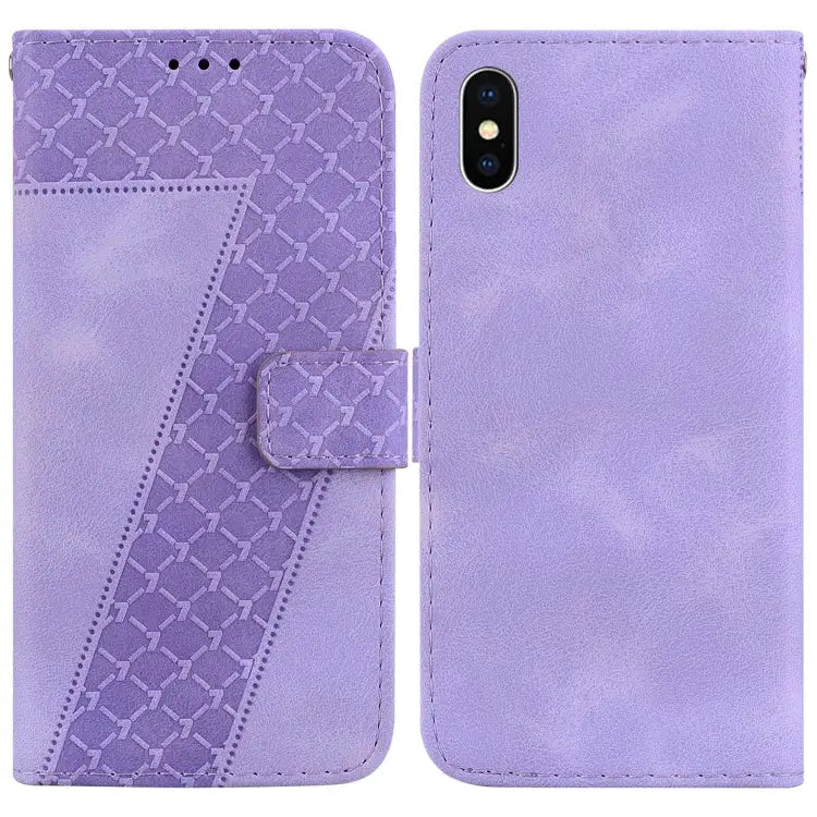 Seven-shaped Embossed Leather Phone Case For iPhone X / XS For iPhone XR For iPhone XS Max - For iPhone XS Max / Purple