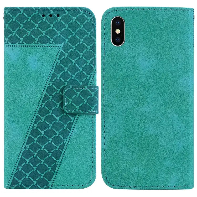 Seven-shaped Embossed Leather Phone Case For iPhone X / XS For iPhone XR For iPhone XS Max - For iPhone X / XS / Green